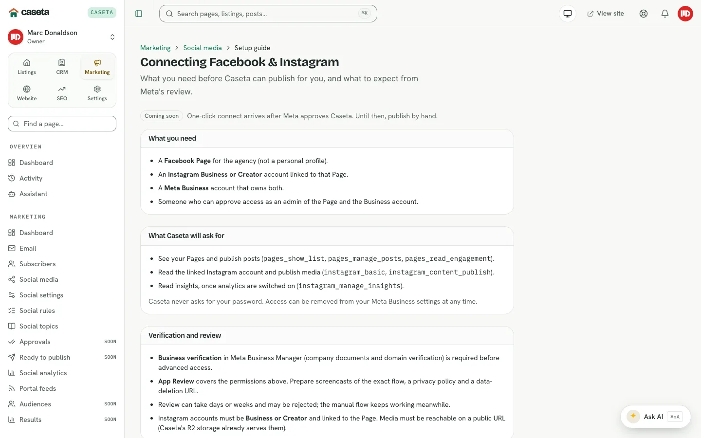 Facebook and Instagram connection guide