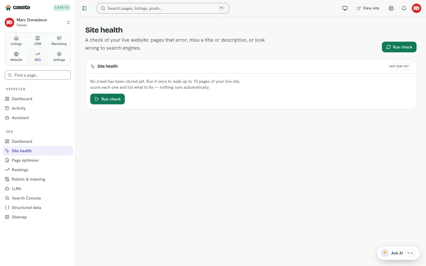 Site health scan results