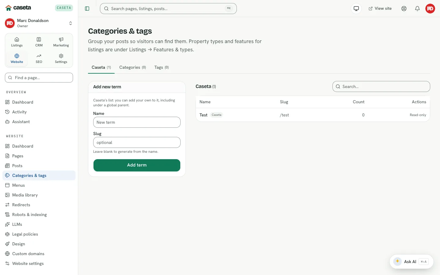 Categories and tags manager